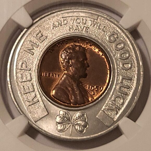 1959 D Lincoln Memorial Cent Encased Good Luck Token Springfield Oregon MS64 NGC - Picture 3 of 4